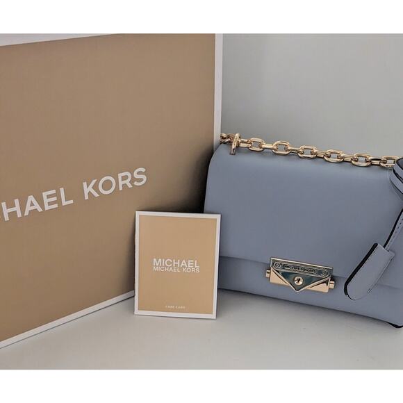 Michael Kors Cece Small Pale Blue Vegan Leather Convertible Flap Crossbody Bag